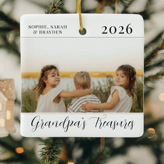 Minimalist 2 Photo Grandpa Christmas Gift Ceramic Ornament