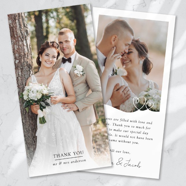 Minimalist 2 Photo Hearts Wedding Thank You Card (Creator Uploaded)