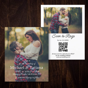 Minimalist 2 Photo QR Code RSVP Wedding Invitation