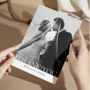 Minimalist 2 Photo Simple Wedding Thank You Card 