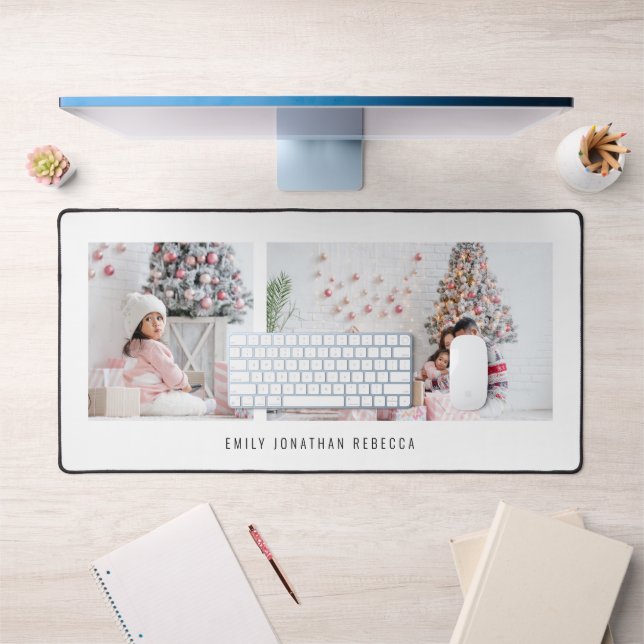 Minimalist 2 Photos Family Names White Desk Mat (Office 1)