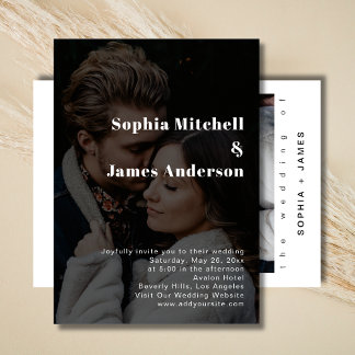 Minimalist 2 Photos Modern Elegant Black Wedding Invitation