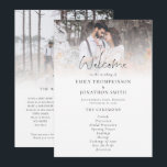 Minimalist 2 Photos Overlay Script Wedding Program<br><div class="desc">Minimalist 2 Photos Overlay Script Wedding Program. Contemporary elegance with your photo to the top edge behind a graduated tint layer with the text partially overlaid on top of your image at the bottom. Choose a different photo for the other side. The main header Welcome is in a stylish set...</div>