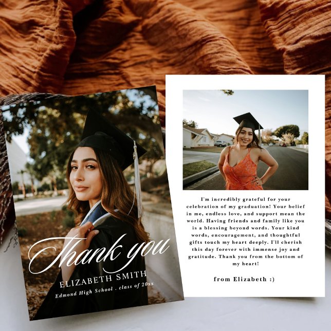 Minimalist 2 Photos Script Graduation 2024 Thank You Card (Creator Uploaded)