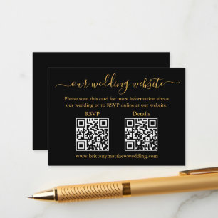 Minimalist 2 QR Wedding RSVP Details Gold Black Enclosure Card