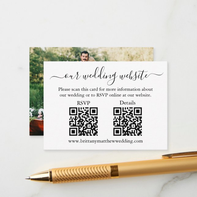 Minimalist 2 QR Wedding RSVP Details Photo Enclosure Card (Front/Back In Situ)