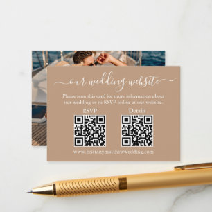 Minimalist 2 QR Wedding RSVP Details Photo Taupe Enclosure Card
