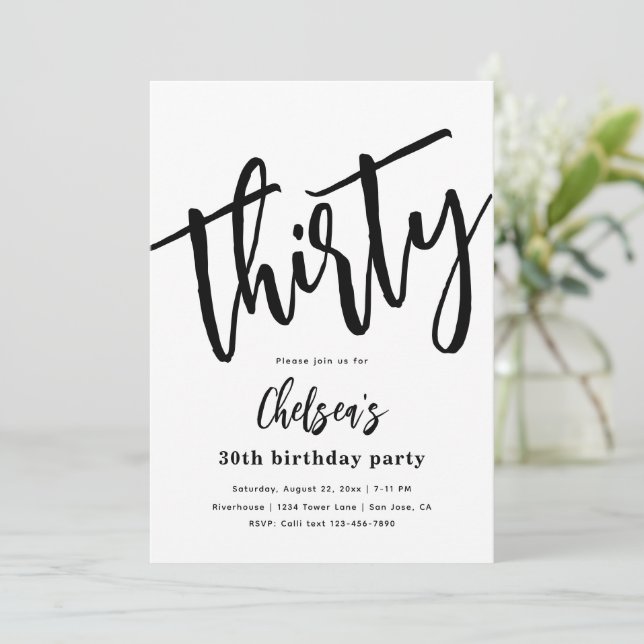 Minimalist 30th Birthday Invitations | 30th (Standing Front)