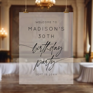 Minimalist 30th Birthday Party Frosted Welcome  Acrylic Sign