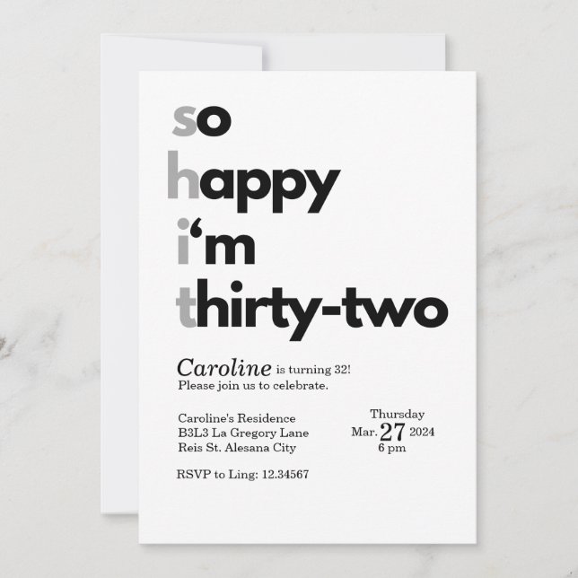 Minimalist 32nd Birthday Invitation Modern 32 (Front)