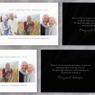 Minimalist 3 Photo Funeral Sympathy  Thank You Card