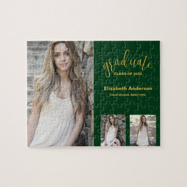 Minimalist 3 Photo Graduation Jigsaw Puzzle (Horizontal)