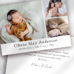 Minimalist 3 Photo New Baby  Thank You Card<br><div class="desc">A modern photo birth announcement new baby thank you card with a message on the back.

The photographs are for illustrative purposes and can be changed to your own.</div>