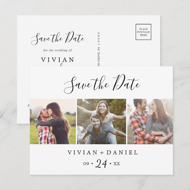 Minimalist 3 Photo Template Save the Date (Front/Back)