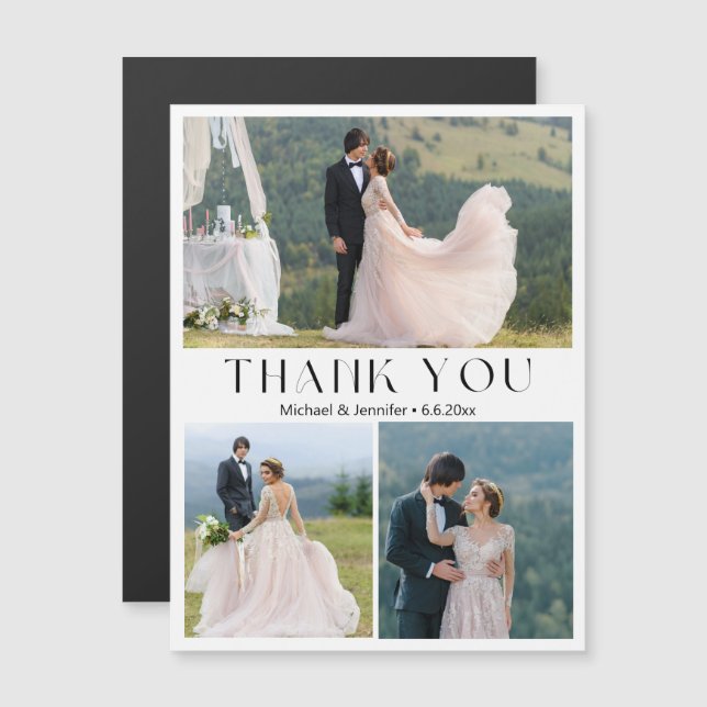 minimalist 3 photos wedding thank you magnet (Front/Back)