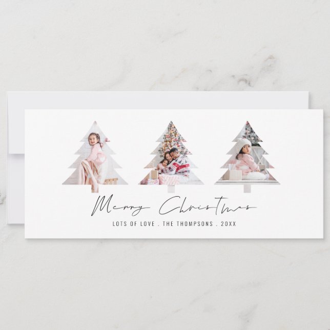 Minimalist 3 Tree Shape Photos Merry Christmas Holiday Card (Front)