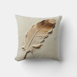 Minimalist 3D Oil Painting Feather Aesthetic Squar Throw Pillow