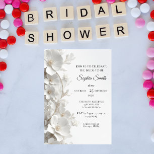 Minimalist 3D White Floral Elegant  Bridal Shower Invitation