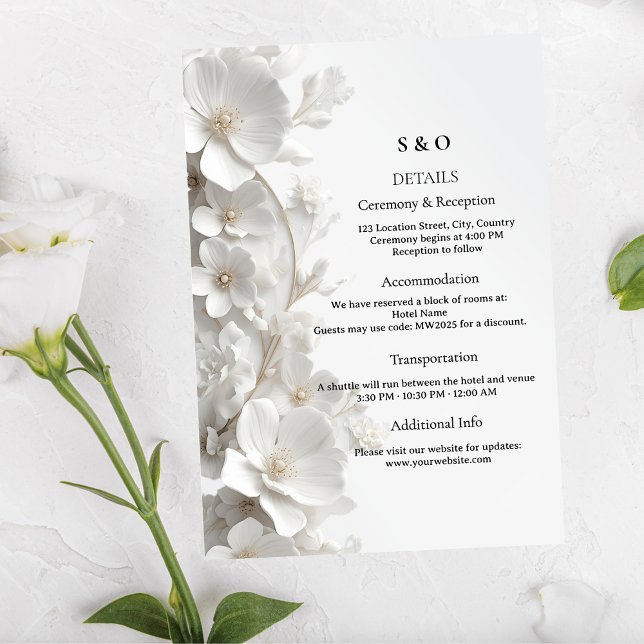 Minimalist 3D White Floral Modern Luxury Wedding Enclosure Card (Creator Uploaded)
