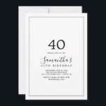 Minimalist 40th Birthday Invitation<br><div class="desc">This minimalist 40th birthday invitation is perfect for a simple birthday party. The modern romantic design features classic black and white typography paired with a rustic yet elegant calligraphy with vintage hand lettered style. Customizable in any colour. Keep the design simple and elegant, as is, or personalize it by adding...</div>