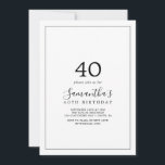 Minimalist 40th Birthday Invitation<br><div class="desc">This minimalist 40th birthday invitation is perfect for a simple birthday party. The modern romantic design features classic black and white typography paired with a rustic yet elegant calligraphy with vintage hand lettered style. Customizable in any colour. Keep the design simple and elegant, as is, or personalize it by adding...</div>