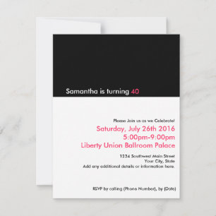 Minimalist 40th Birthday Invitations, Pink Invitation