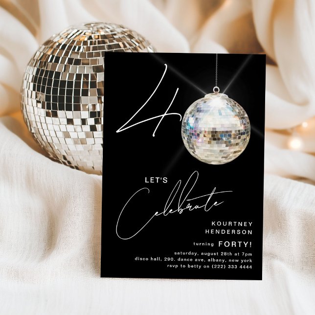 Minimalist 40th Disco Ball Birthday Party Invitation (Creator Uploaded)