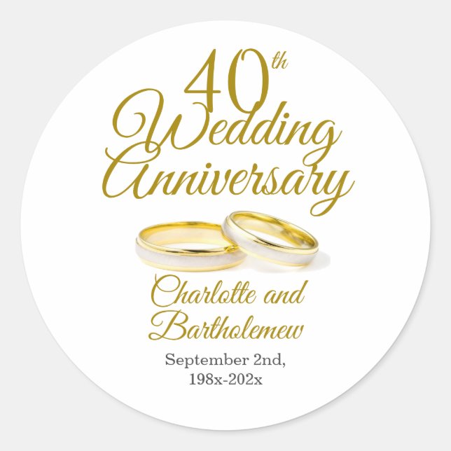 Minimalist 40th Wedding Anniversary Party Classic Round Sticker (Front)