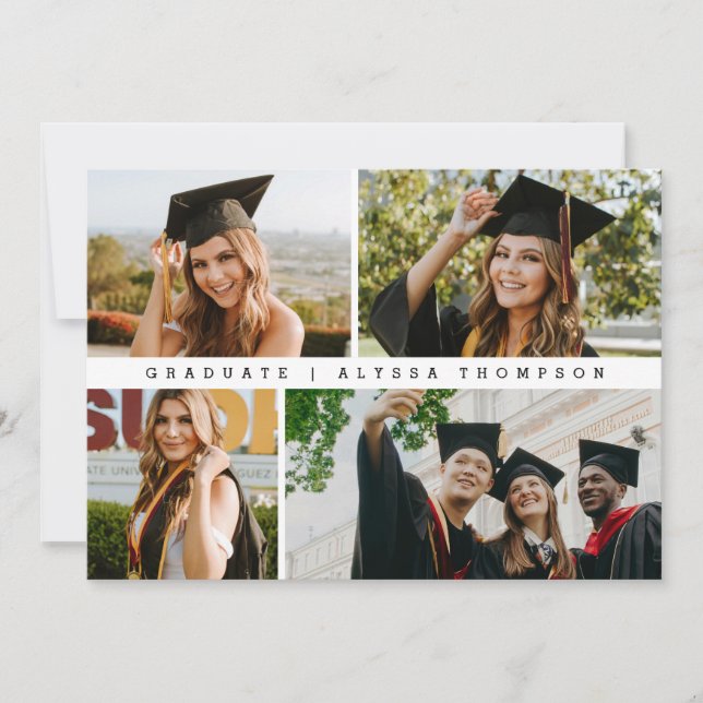 Minimalist 4 Grad Photos Graduation Announcement (Front)