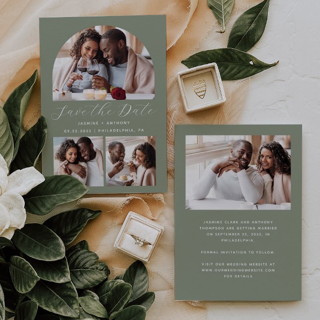 Minimalist 4-Photo Arch Sage Green Save The Date (Creator Uploaded)