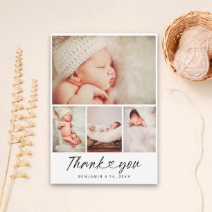 Minimalist 4 Photo Collage Baby Shower Thank You Card