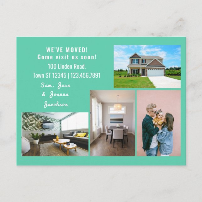 Minimalist 4 Photos We Moved Moving Announcement Postcard (Front)