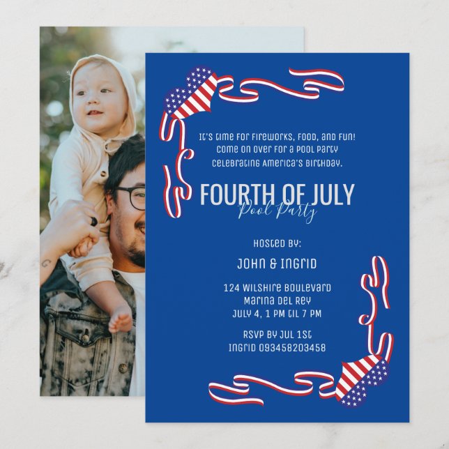 Minimalist 4th of July Pool Party Invitation (Front/Back)