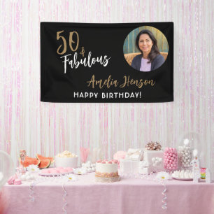 Minimalist 50 and Fabulous Photo 50th Birthday Banner