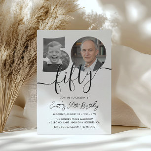 Minimalist 50th Birthday Simple Black and White Invitation