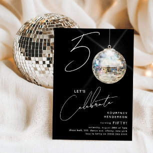 Minimalist 50th Disco Ball Birthday Party Invitation