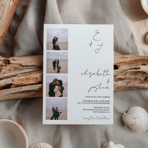 Minimalist 5 Photo Initials Simple Elegant Wedding Invitation