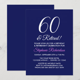 Minimalist 60 and Retired Dark Purple Retirement Invitation