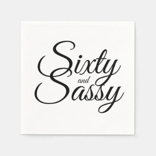 Minimalist  60 and Sassy 60th Black White Birthday Napkin