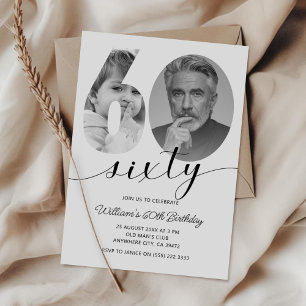 Minimalist 60th Birthday Sixty Photo Invitation