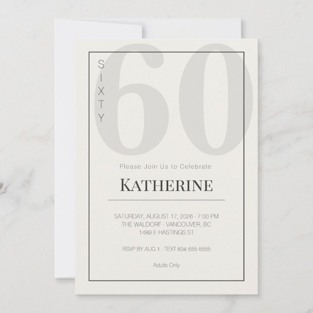 Minimalist 60th Milestone Birthday Celebration Invitation (Front)
