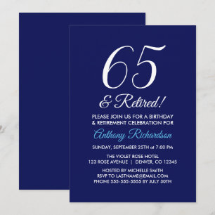 Minimalist 65 and Retired Dark Purple Retirement Invitation