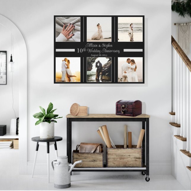 Minimalist 6 Photo 10th Wedding Anniversary Canvas Print (Creator Uploaded)