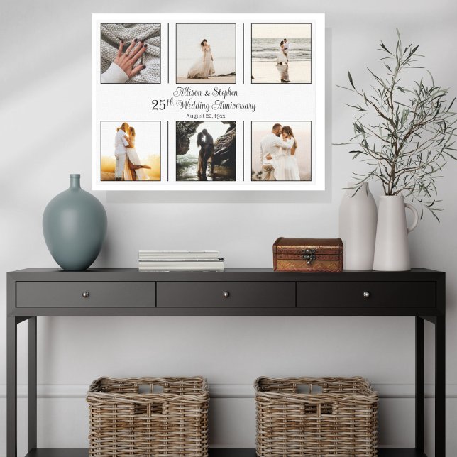 Minimalist 6 Photo 25th Wedding Anniversary Canvas Print (Creator Uploaded)