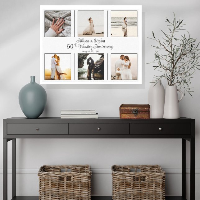 Minimalist 6 Photo 50th Wedding Anniversary Canvas Print (Creator Uploaded)