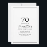 Minimalist 70th Birthday Invitation<br><div class="desc">This minimalist 70th birthday invitation is perfect for a simple birthday party. The modern romantic design features classic black and white typography paired with a rustic yet elegant calligraphy with vintage hand lettered style. Customizable in any colour. Keep the design simple and elegant, as is, or personalize it by adding...</div>