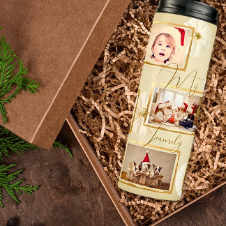 Minimalist 7 Photo Template Beige Gold Christmas Thermal Tumbler