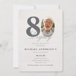 Minimalist 80th Year Birthday Invitation