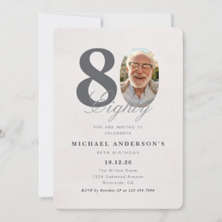 Minimalist 80th Year Birthday Invitation