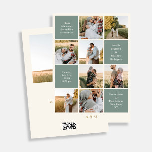 Minimalist 9 Photo Ivory Sage Green Wedding Invitation